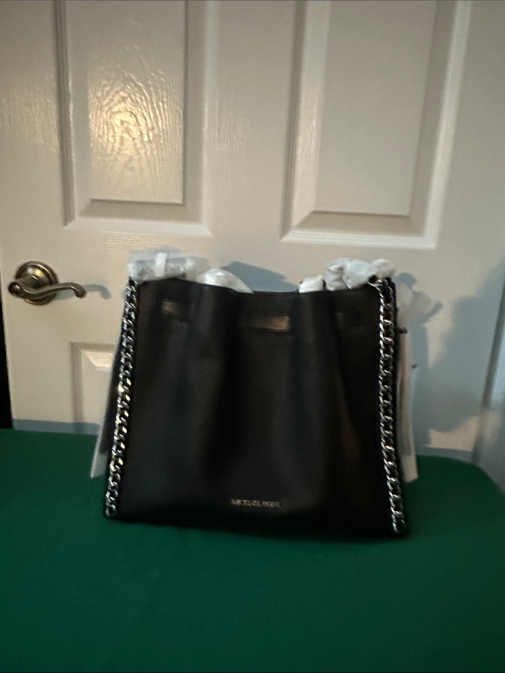 Michael Kors Mina Black Women's Chain-Trim Tote Bag